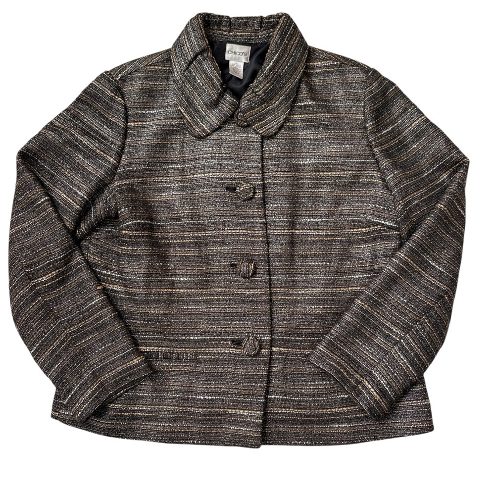 Chico’s Tweed Blazer Jacket Women’s Size 2 (12) Multicolor Brown Tan Lined